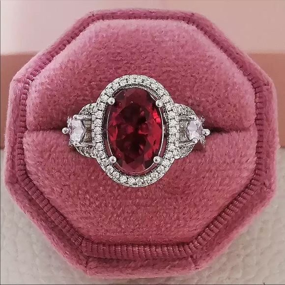 925 Sterling SilverRed Stone Engagement Ring